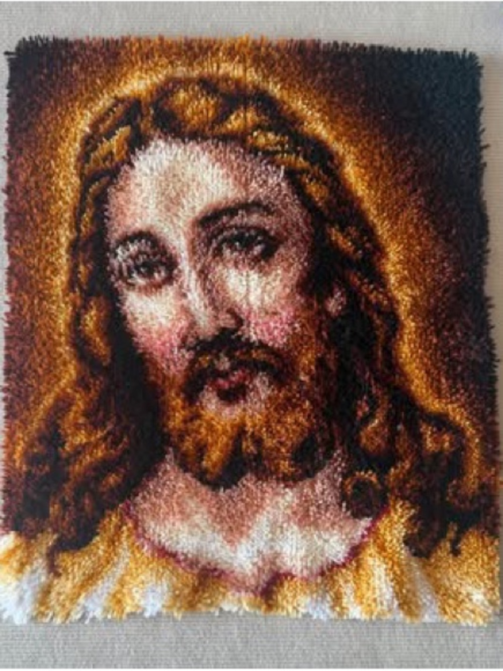 Vintage Jesus latch hook rug/wall hanging!